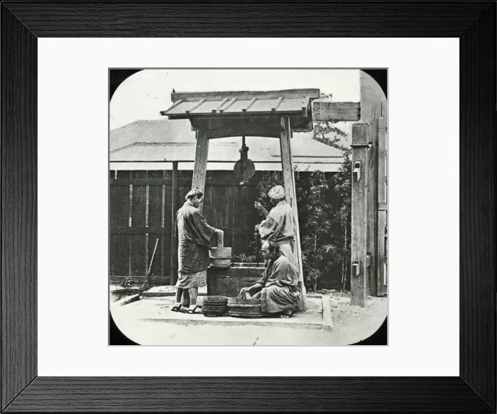 Framed Print : Japan - A Well and Washing boys Framed Print : Japan - A Well and Washing boys
