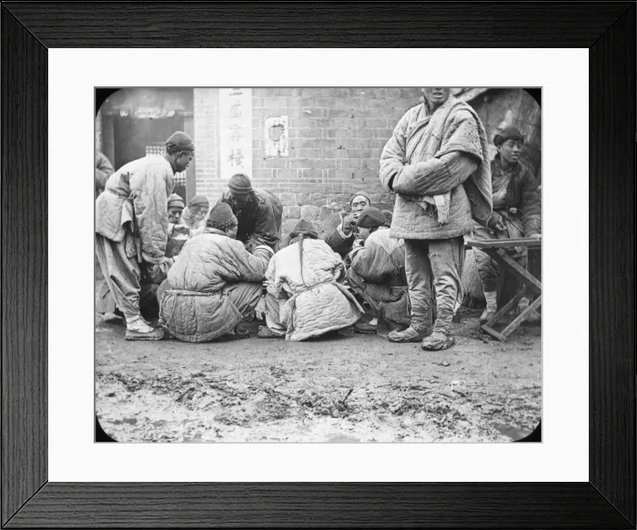 Framed Print : China - men sitting and eating in the street Framed Print : China - men sitting and eating in the street