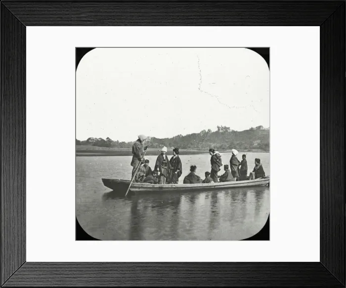 Framed Print : Japan - Crossing a River by pole ferry boat Framed Print : Japan - Crossing a River by pole ferry boat