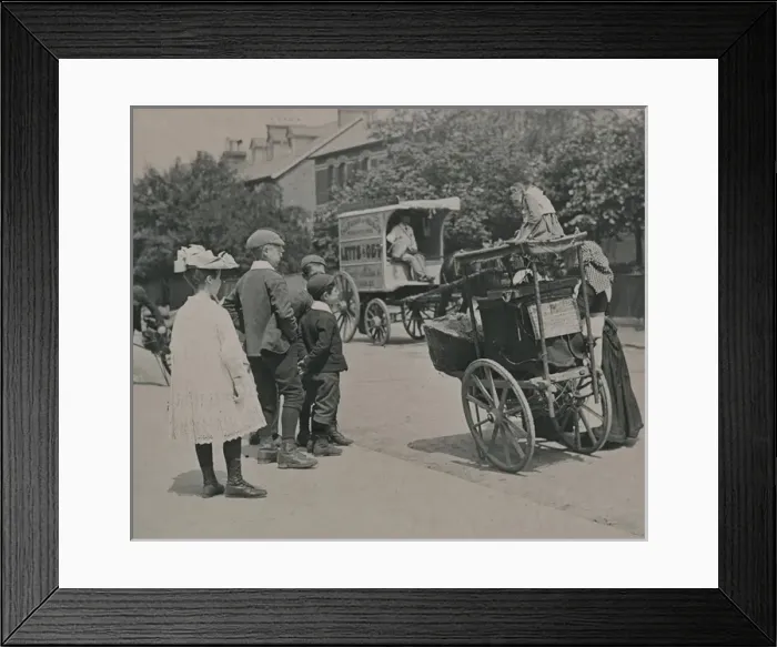 Framed Print : Bygones. Slide showing a photograph of a group of children in the street Framed Print : Bygones. Slide showing a photograph of a group of children in the street