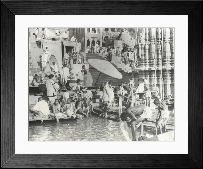 Framed Print : India - Natives bathing in the Ganges, Benares Framed Print : India - Natives bathing in the Ganges, Benares