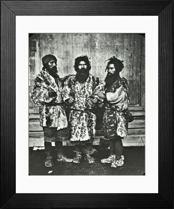 Framed Print : Japan - A group of three Ainos, the aborigines Framed Print : Japan - A group of three Ainos, the aborigines