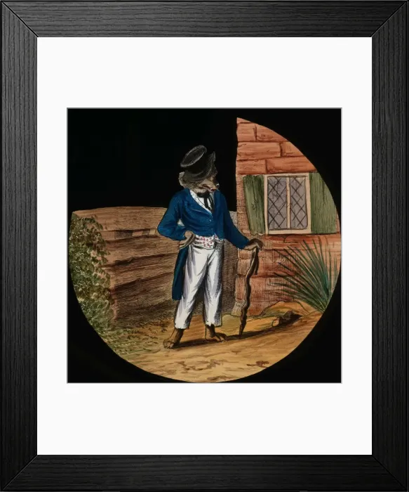 Framed Print : Illustration of a wolf standing next to a house Framed Print : Illustration of a wolf standing next to a house