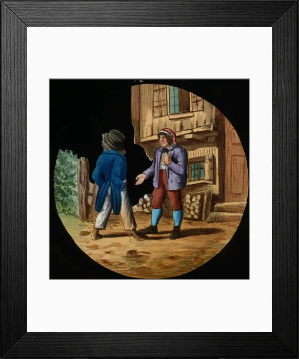 Framed Print : Illustration of a wolf standing next to a house Framed Print : Illustration of a wolf standing next to a house