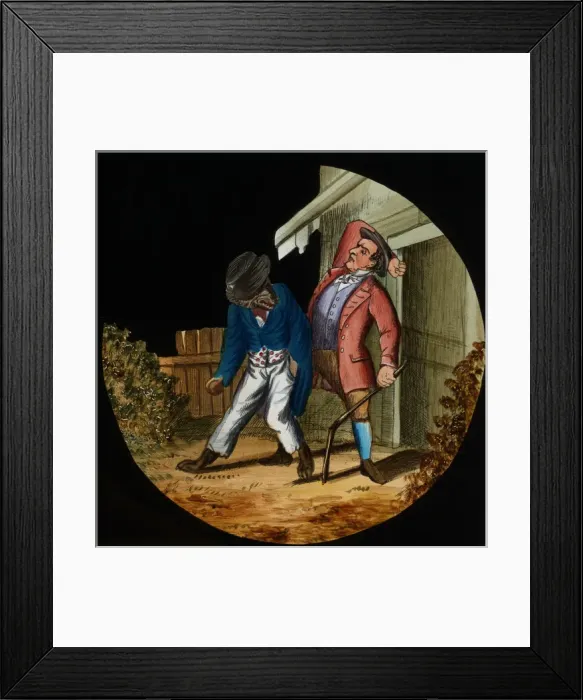 Framed Print : Illustration of a wolf standing in front of a wooden buildin Framed Print : Illustration of a wolf standing in front of a wooden buildin