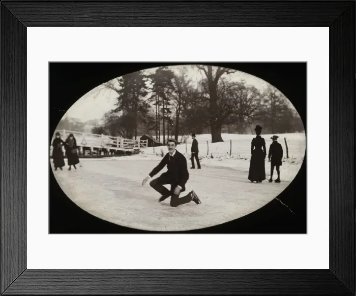 Framed Print : Ice skaters skate over a frozen river Framed Print : Ice skaters skate over a frozen river