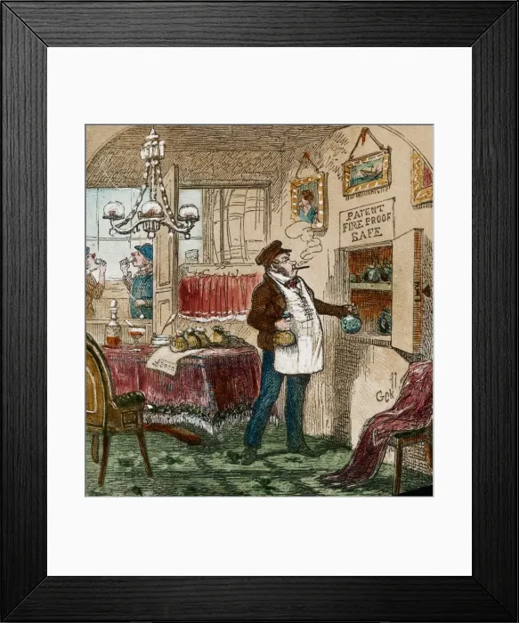 Framed Print : Picture of a man placing bags of gold in a safe Framed Print : Picture of a man placing bags of gold in a safe
