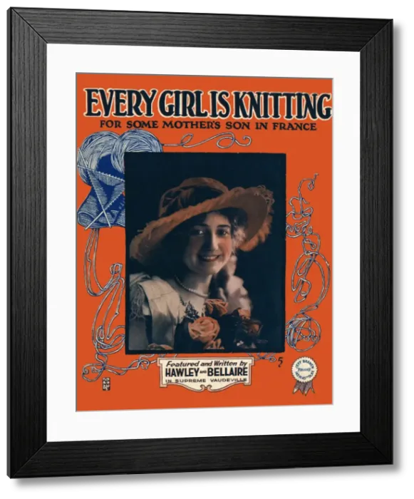 Framed Print : WW1 American knitting song cover Framed Print : WW1 American knitting song cover