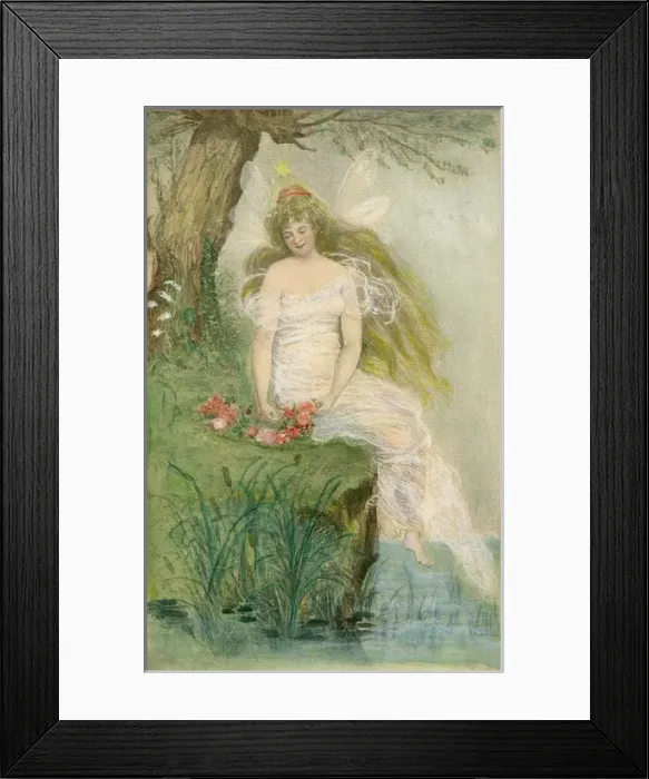 Framed Print : Winged fairy with a garland Framed Print : Winged fairy with a garland
