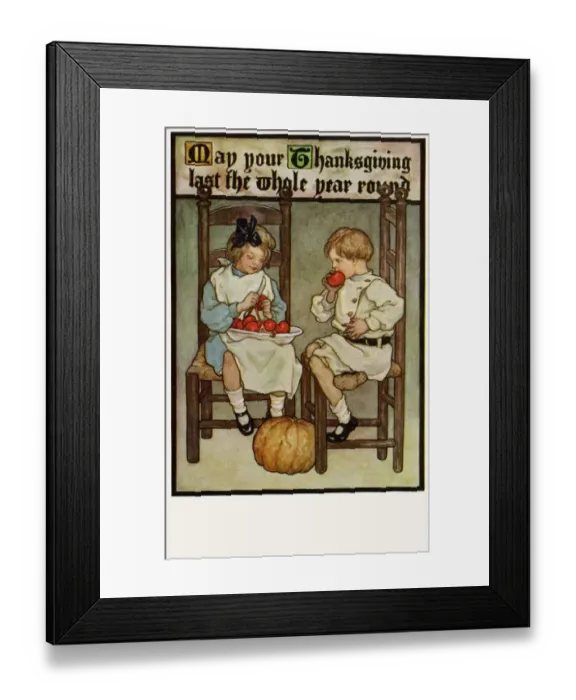 Framed Print : Boy & girl at Thanksgiving Framed Print : Boy & girl at Thanksgiving