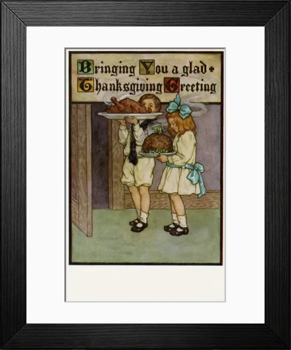 Framed Print : Boy & girl at Thanksgiving Framed Print : Boy & girl at Thanksgiving