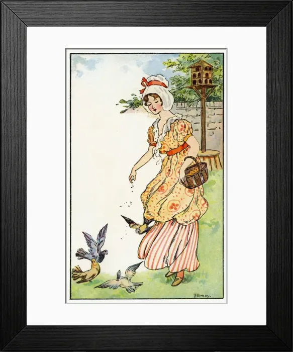 Framed Print : Woman feeding pigeons Framed Print : Woman feeding pigeons
