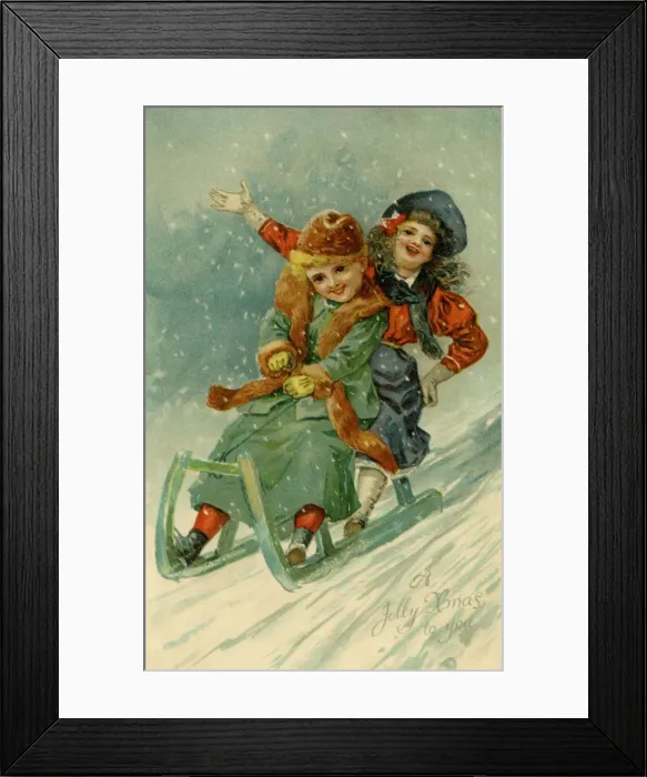 Framed Print : Young couple on a sled Framed Print : Young couple on a sled
