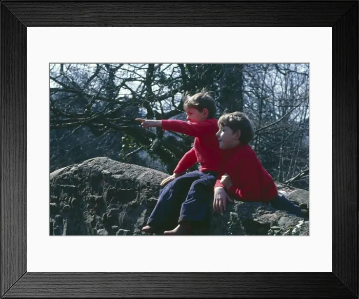Framed Print : Two boys on Packhorse Bridge, Horner, Somerset Framed Print : Two boys on Packhorse Bridge, Horner, Somerset