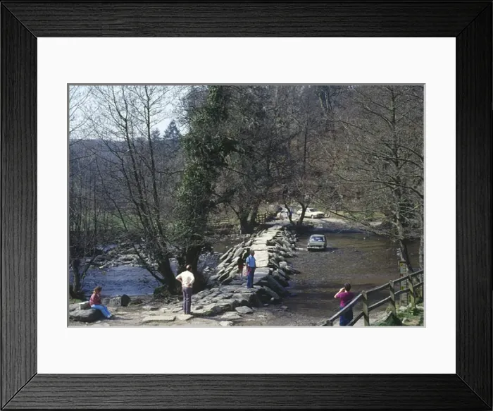 Framed Print : People at Tarr Steps, Exmoor, Somerset Framed Print : People at Tarr Steps, Exmoor, Somerset