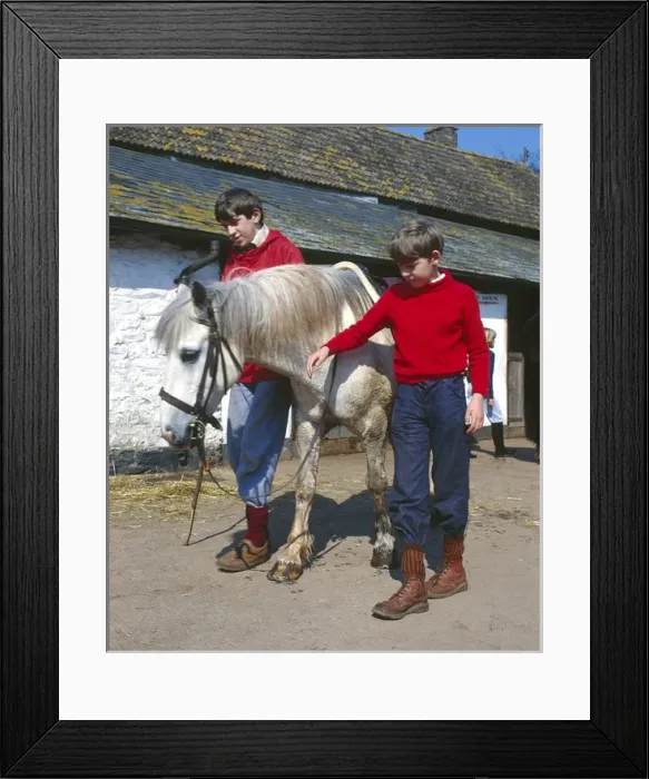 Framed Print : Two boys with white pony, Horner, Somerset Framed Print : Two boys with white pony, Horner, Somerset