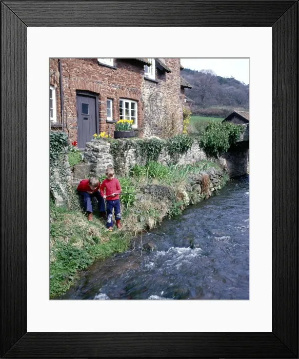 Framed Print : Two boys fishing, Allerford, Somerset Framed Print : Two boys fishing, Allerford, Somerset