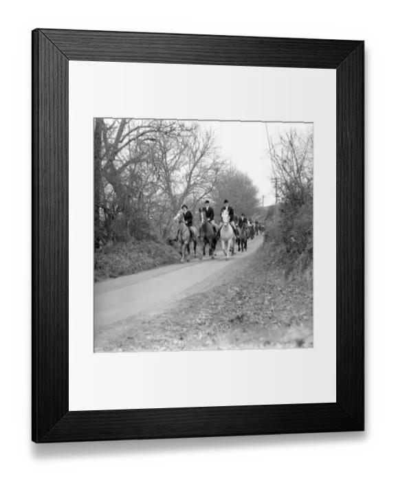 Framed Print : Hunt members and horses on a country lane Framed Print : Hunt members and horses on a country lane