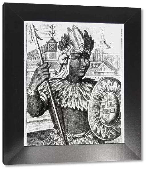 Portrait of Montezuma II. Engraving