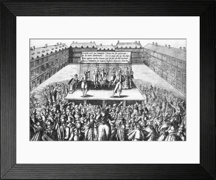 Framed Print : Theater. Tr鴥 au de Tabarin. Etching. 1620. Engraving Framed Print : Theater. Tr鴥 au de Tabarin. Etching. 1620. Engraving
