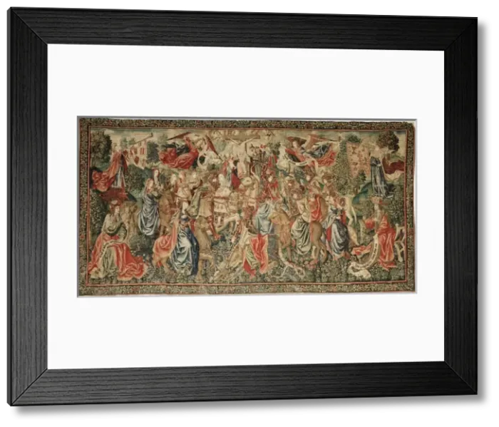 Framed Print : Virtues win to Vices. Flemish tapestry 1510 c Framed Print : Virtues win to Vices. Flemish tapestry 1510 c