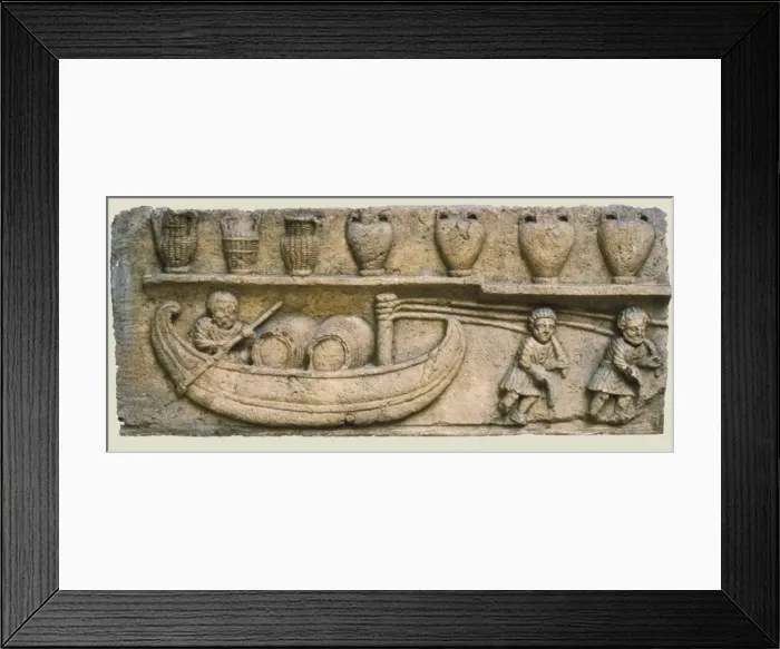 Framed Print : Gallo-Roman low-relief. Ferrying wine barrels Framed Print : Gallo-Roman low-relief. Ferrying wine barrels