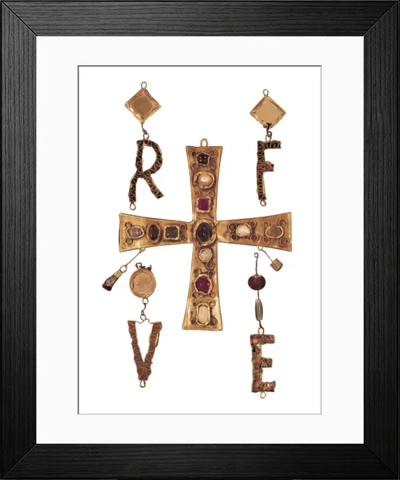 Framed Print : Cross and letters with inlay of precious stones Framed Print : Cross and letters with inlay of precious stones