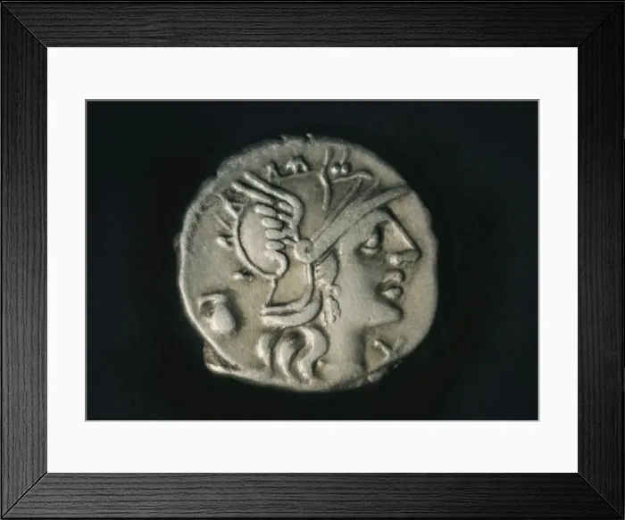 Framed Print : Silver Denarius with depiction of Rome deified with Framed Print : Silver Denarius with depiction of Rome deified with