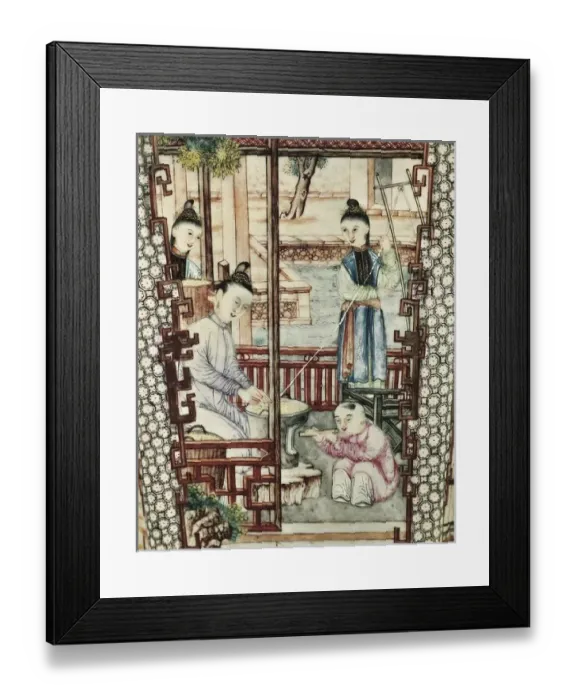 Framed Print : Detail from a vase depicting women spinning silk Framed Print : Detail from a vase depicting women spinning silk