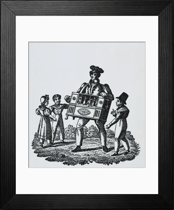 Framed Print : Organ player. Flowers of Happiness. Engraving Framed Print : Organ player. Flowers of Happiness. Engraving