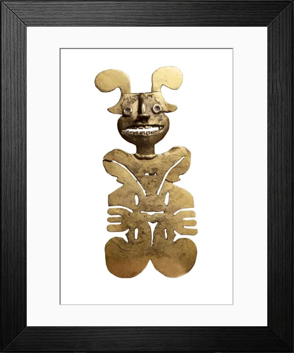Framed Print : Gold breastplate with anthropomorphic figure. Quimbaya Framed Print : Gold breastplate with anthropomorphic figure. Quimbaya