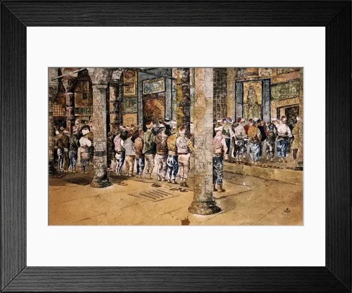 Framed Print : Pilgrims praying in a mosque. Painting. SYRIA. Damascus Framed Print : Pilgrims praying in a mosque. Painting. SYRIA. Damascus