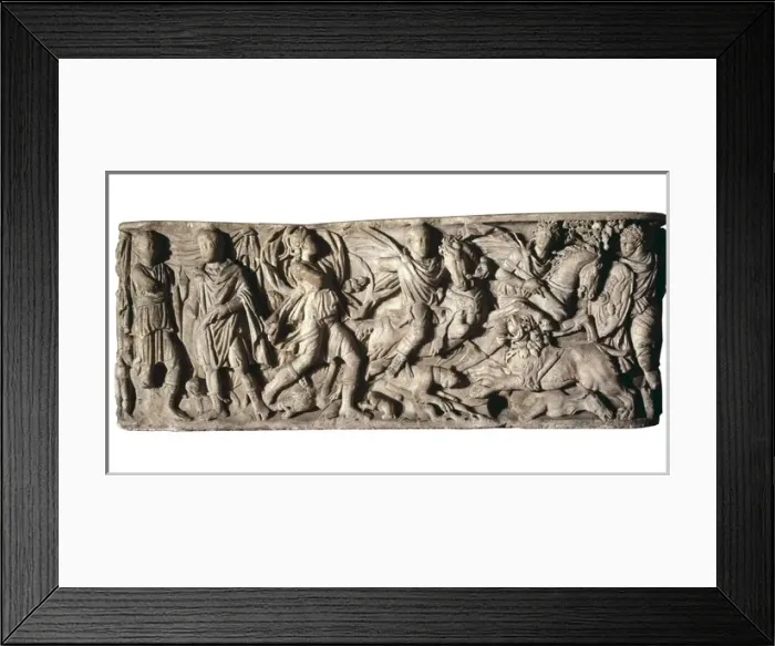 Framed Print : Sarcophagus with hunting scene, 3rd c AD. Roman Framed Print : Sarcophagus with hunting scene, 3rd c AD. Roman