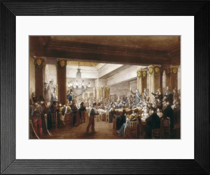 Framed Print : Interior view of caf頎uevo. Madrid, s. XIX. Engraving Framed Print : Interior view of caf頎uevo. Madrid, s. XIX. Engraving