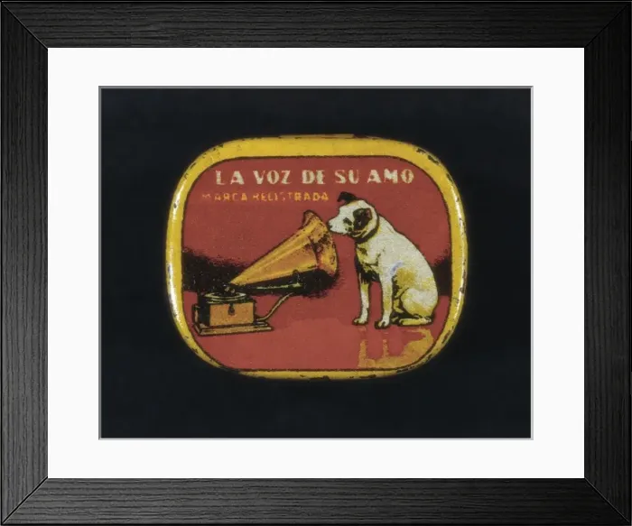 Framed Print : Metal box for storing Styli. It bears the emblem Framed Print : Metal box for storing Styli. It bears the emblem