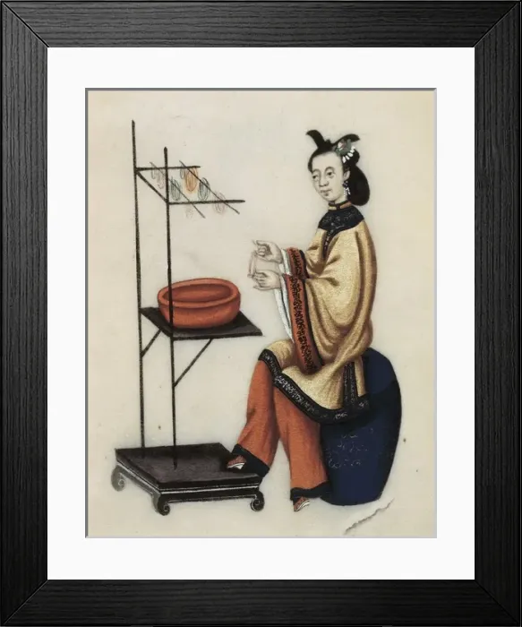 Framed Print : A Chinese Woman making a bobbin, Qianlong Period Framed Print : A Chinese Woman making a bobbin, Qianlong Period