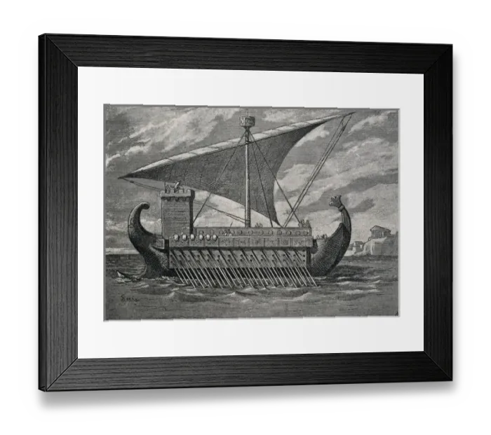 Framed Print : Trirreme romana. 19th c. Engraving. Engraving. SPAIN Framed Print : Trirreme romana. 19th c. Engraving. Engraving. SPAIN