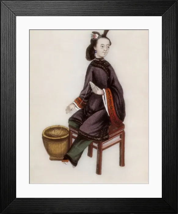 Framed Print : A Chinese Woman making a bobbin, Qianlong Period Framed Print : A Chinese Woman making a bobbin, Qianlong Period
