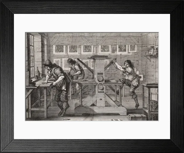 Framed Print : Printing. Printmaker of etching. 1641. Engraving Framed Print : Printing. Printmaker of etching. 1641. Engraving