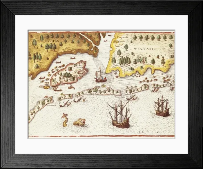Framed Print : BRY, Theodor de (1528-1598). Arrival of the English Framed Print : BRY, Theodor de (1528-1598). Arrival of the English