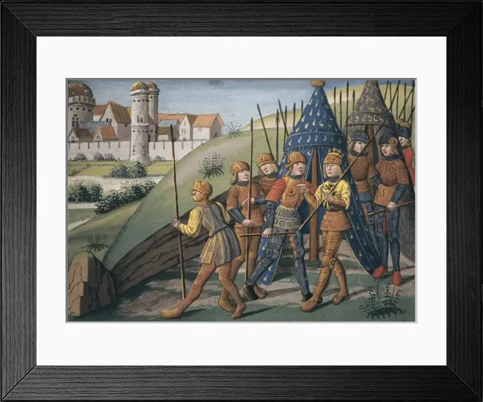 Framed Print : Siege of a city. Illustration in the Roman d Ogier Framed Print : Siege of a city. Illustration in the Roman d Ogier