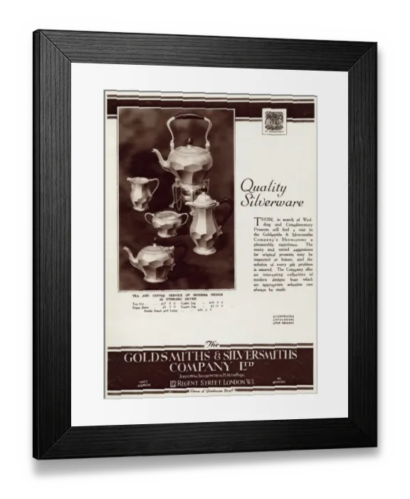 Framed Print : Advert for Goldsmiths & Silversmiths tea & coffee service Framed Print : Advert for Goldsmiths & Silversmiths tea & coffee service