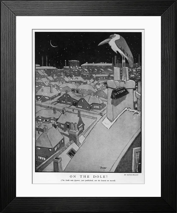 Framed Print : Stork on the dole - falling birth rate in the 1920s Framed Print : Stork on the dole - falling birth rate in the 1920s
