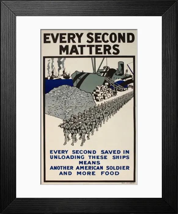 Framed Print : WWI Poster, Every Second Matters Framed Print : WWI Poster, Every Second Matters