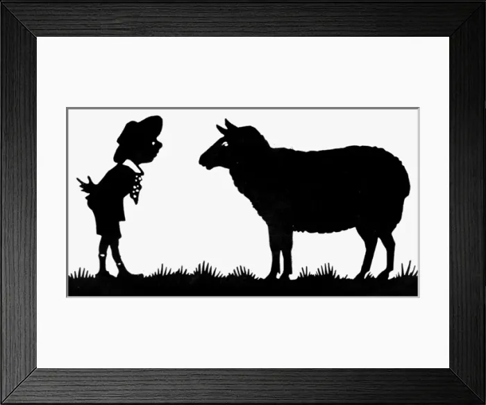Framed Print : Silhouette of a boy with a sheep Framed Print : Silhouette of a boy with a sheep