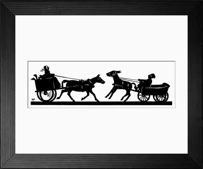 Framed Print : Silhouette of two carts meeting head-on Framed Print : Silhouette of two carts meeting head-on