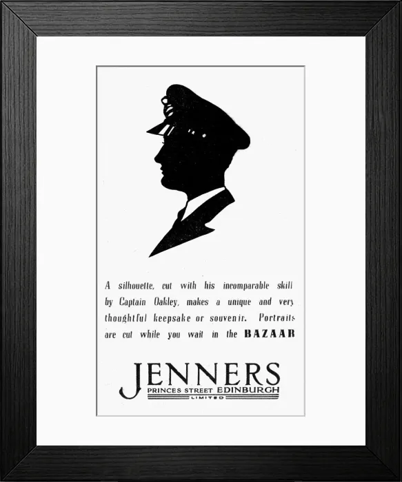 Framed Print : Advertisement for silhouettes, Jenners of Edinburgh Framed Print : Advertisement for silhouettes, Jenners of Edinburgh