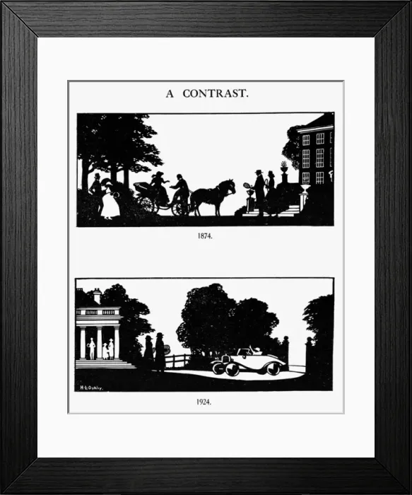 Framed Print : Silhouette of contrasting transport, 1874 and 1924 Framed Print : Silhouette of contrasting transport, 1874 and 1924