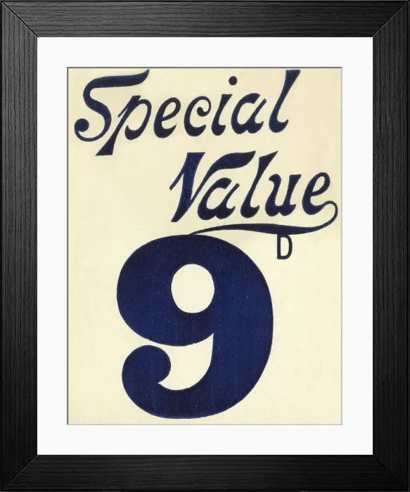 Framed Print : 9d special value shop price sign Framed Print : 9d special value shop price sign