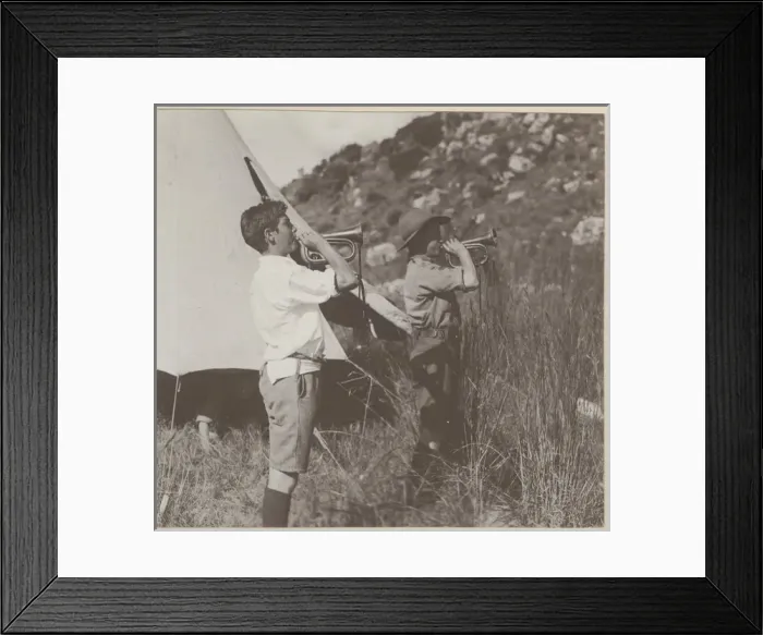 Framed Print : Two boy scout buglers at camp Framed Print : Two boy scout buglers at camp